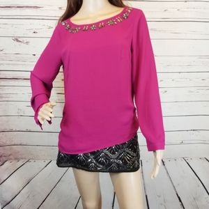 Talbots Plum Jeweled Long Sleeve Blouse Size 6p